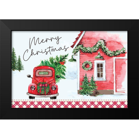 Merry Christmas Black Modern Wood Framed Art Print by ND Art