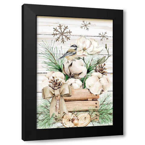 Winter Chickadee Black Modern Wood Framed Art Print by ND Art