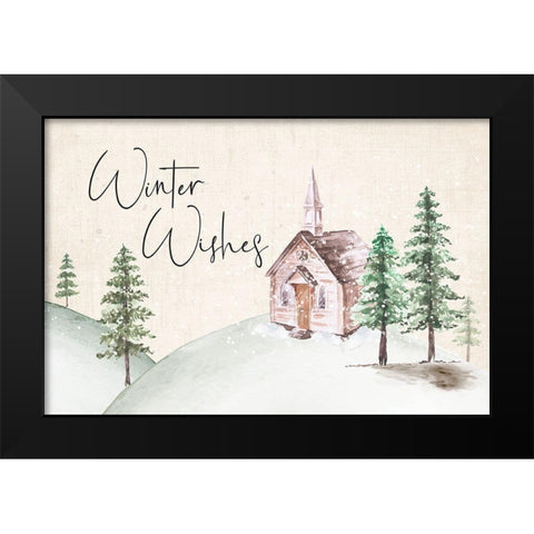Winter Wishes Black Modern Wood Framed Art Print by ND Art