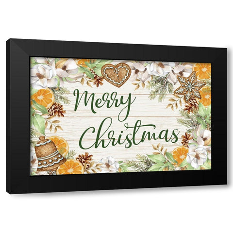 Merry Christmas Black Modern Wood Framed Art Print with Double Matting by ND Art
