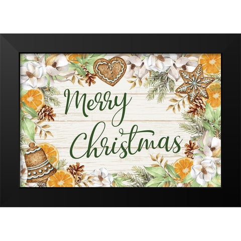 Merry Christmas Black Modern Wood Framed Art Print by ND Art