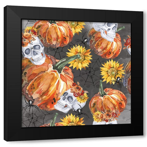 Halloween Pattern Black Modern Wood Framed Art Print with Double Matting by ND Art