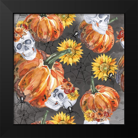 Halloween Pattern Black Modern Wood Framed Art Print by ND Art
