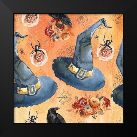 Witch Pattern Black Modern Wood Framed Art Print by ND Art