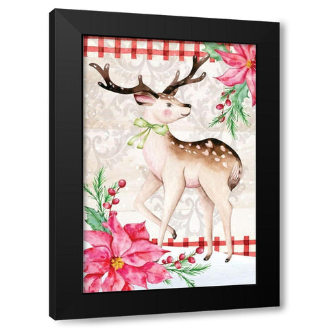 Rustic Reindeer Black Modern Wood Framed Art Print with Double Matting by ND Art