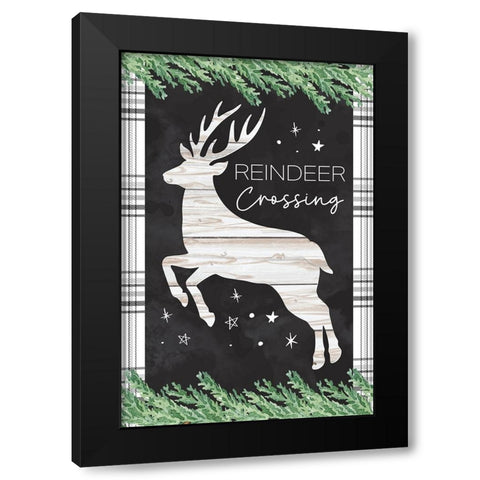 Reindeer Crossing Black Modern Wood Framed Art Print with Double Matting by ND Art