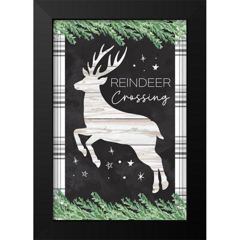 Reindeer Crossing Black Modern Wood Framed Art Print by ND Art