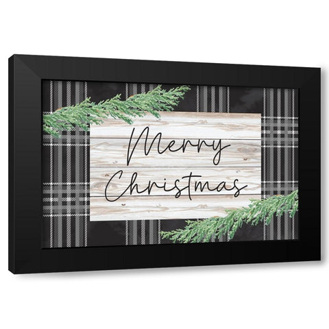 Merry Christmas Black Modern Wood Framed Art Print with Double Matting by ND Art