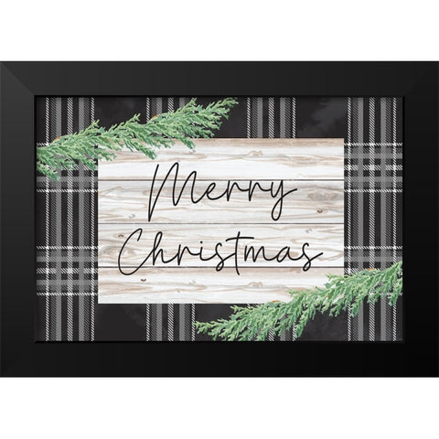 Merry Christmas Black Modern Wood Framed Art Print by ND Art