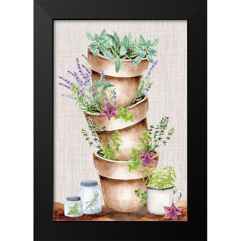 Kitchen Herbs Black Modern Wood Framed Art Print by ND Art