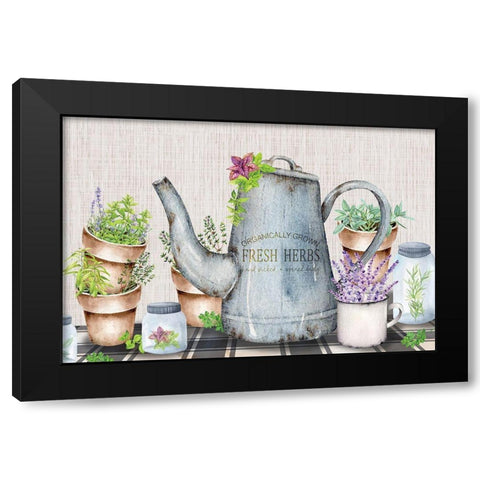 Herbal Teal Black Modern Wood Framed Art Print with Double Matting by ND Art