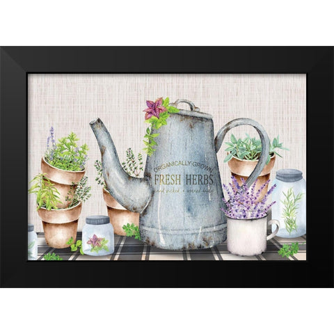 Herbal Teal Black Modern Wood Framed Art Print by ND Art