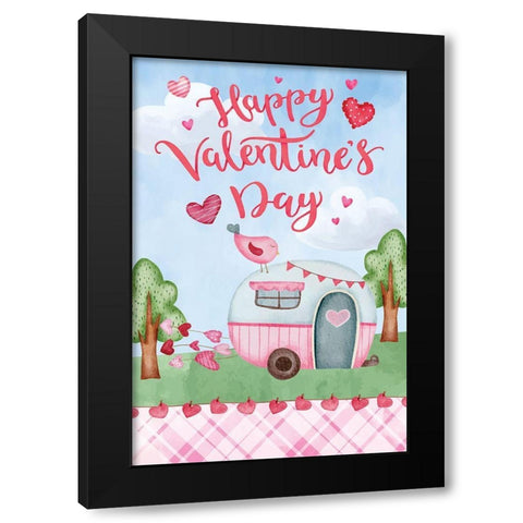 Happy Valentines Day Black Modern Wood Framed Art Print by ND Art