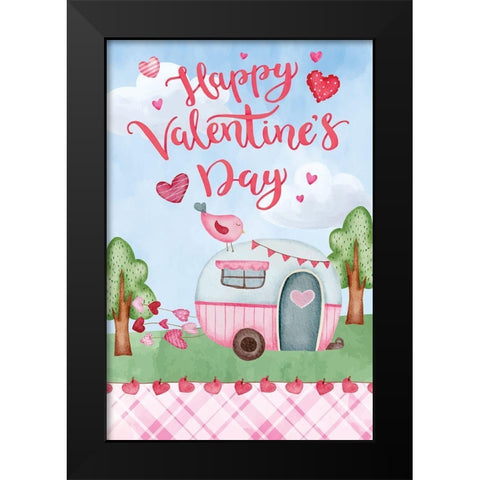 Happy Valentines Day Black Modern Wood Framed Art Print by ND Art