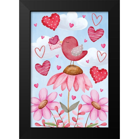 Valentines Birds Black Modern Wood Framed Art Print by ND Art
