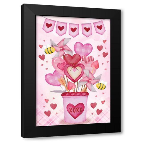 Bee My Valentines Black Modern Wood Framed Art Print by ND Art