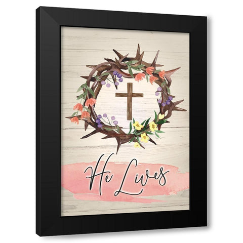 He Lives Black Modern Wood Framed Art Print with Double Matting by ND Art