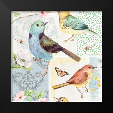 Bird Buddies Black Modern Wood Framed Art Print by ND Art