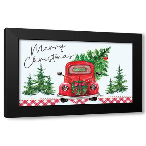 Merry Christmas Black Modern Wood Framed Art Print with Double Matting by ND Art
