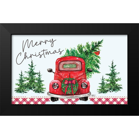 Merry Christmas Black Modern Wood Framed Art Print by ND Art