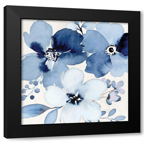 Cobalt Blossoms Black Modern Wood Framed Art Print with Double Matting by ND Art