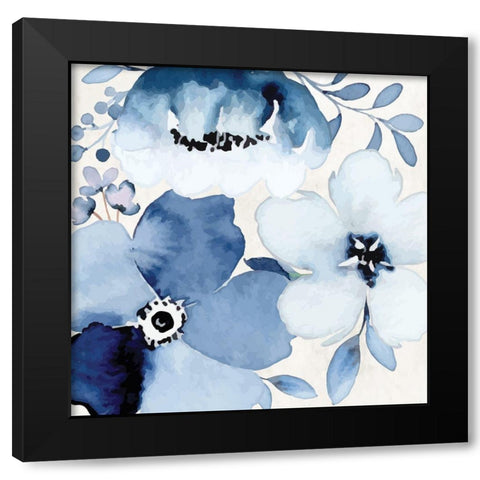 Cobalt Blossoms II Black Modern Wood Framed Art Print by ND Art