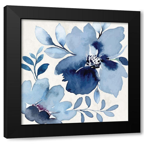 Cobalt Blossoms III Black Modern Wood Framed Art Print by ND Art