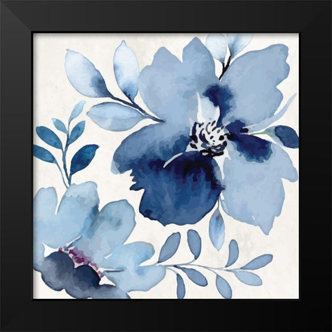 Cobalt Blossoms III Black Modern Wood Framed Art Print by ND Art