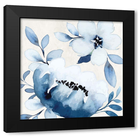 Cobalt Blossoms IV Black Modern Wood Framed Art Print by ND Art