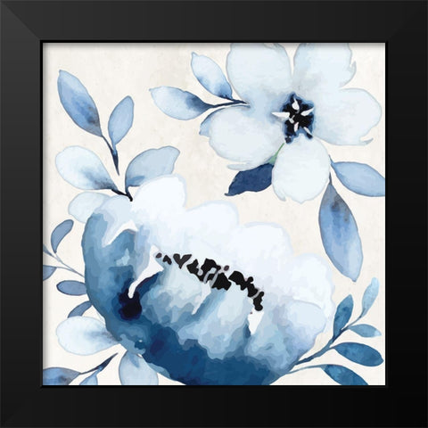 Cobalt Blossoms IV Black Modern Wood Framed Art Print by ND Art