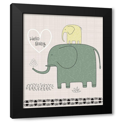Hello Baby Elephant Black Modern Wood Framed Art Print by ND Art
