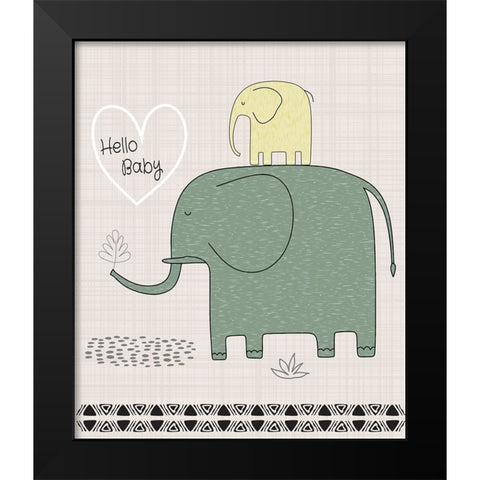 Hello Baby Elephant Black Modern Wood Framed Art Print by ND Art