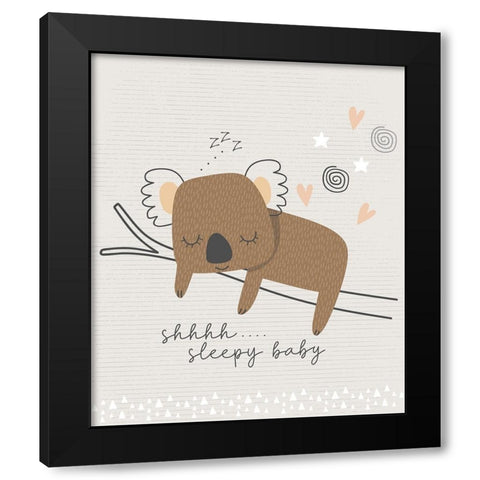 Sleepy Baby Koala Black Modern Wood Framed Art Print by ND Art