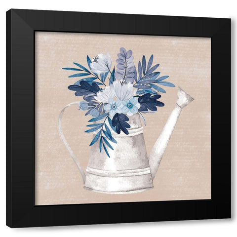 My Blue Floral Black Modern Wood Framed Art Print by ND Art