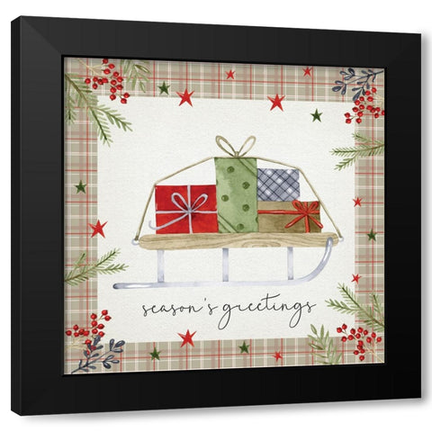 Seasons Greetings Black Modern Wood Framed Art Print by ND Art