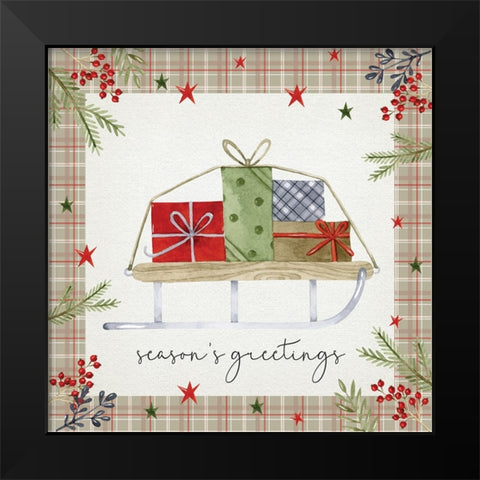 Seasons Greetings Black Modern Wood Framed Art Print by ND Art
