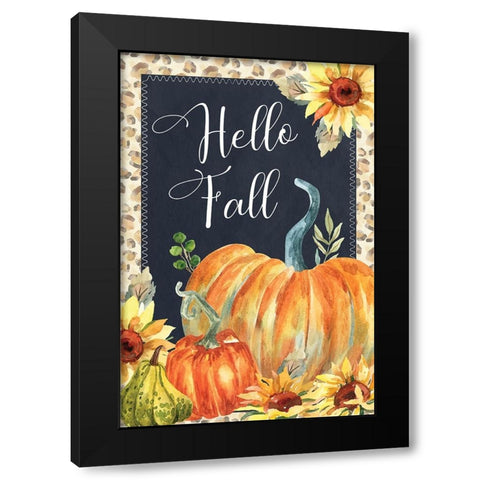 Hello Fall Black Modern Wood Framed Art Print with Double Matting by ND Art