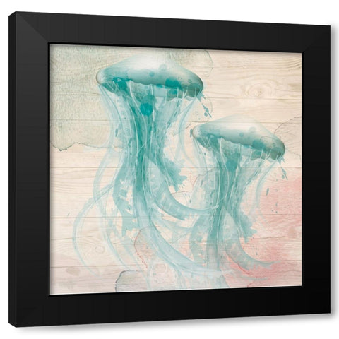 Jellyfish Black Modern Wood Framed Art Print by ND Art