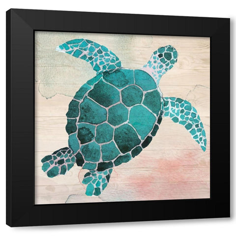 Sea Turtle Black Modern Wood Framed Art Print with Double Matting by ND Art