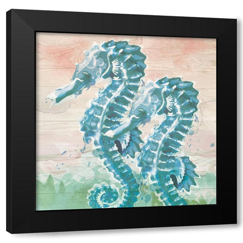 Sea Horses Black Modern Wood Framed Art Print by ND Art