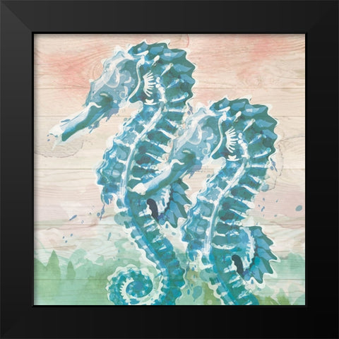 Sea Horses Black Modern Wood Framed Art Print by ND Art