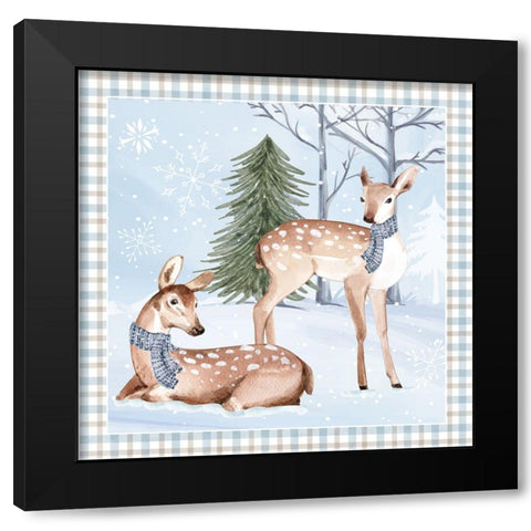 Winter Deer Black Modern Wood Framed Art Print by ND Art