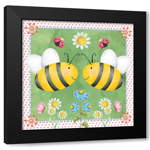 Bees Black Modern Wood Framed Art Print by ND Art