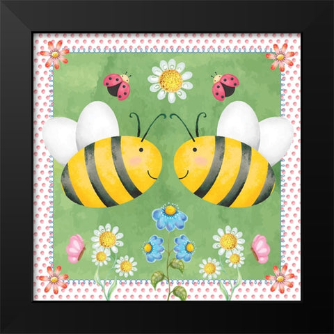 Bees Black Modern Wood Framed Art Print by ND Art