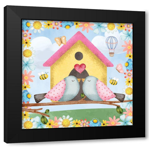 Love Birds Black Modern Wood Framed Art Print by ND Art