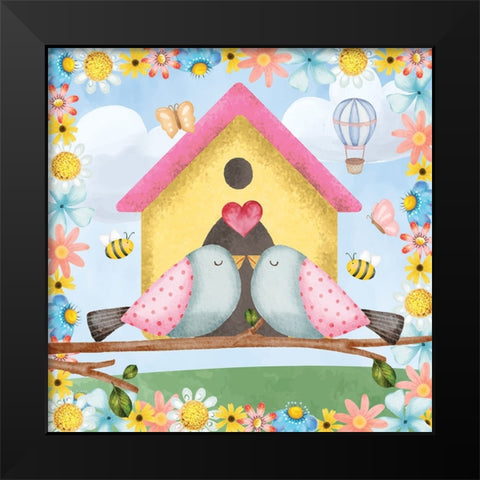 Love Birds Black Modern Wood Framed Art Print by ND Art