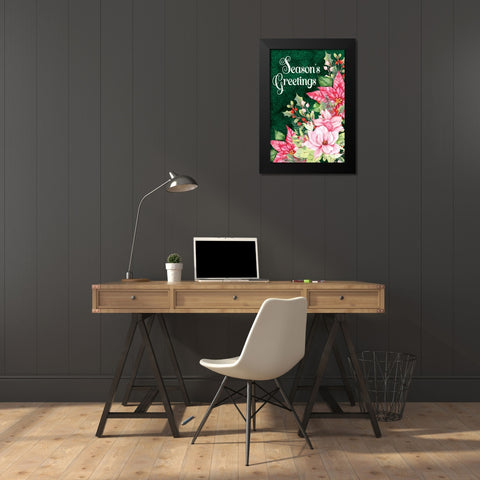Seasons Greetings Black Modern Wood Framed Art Print by ND Art