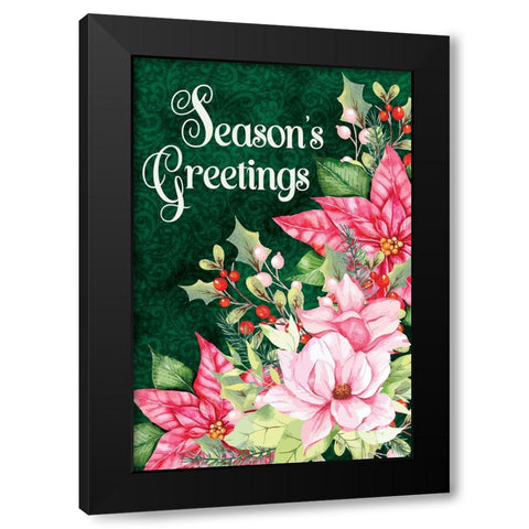 Seasons Greetings Black Modern Wood Framed Art Print with Double Matting by ND Art