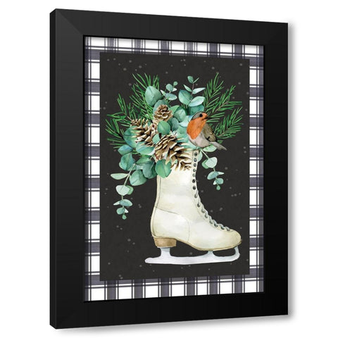 Ice Skate Black Modern Wood Framed Art Print with Double Matting by ND Art