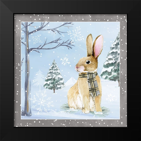 Snow Bunny Black Modern Wood Framed Art Print by ND Art